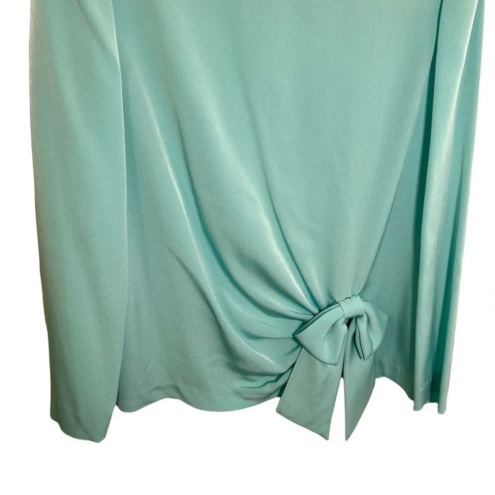Vintage Don Elliot Womens Size 10 Skirt Set Teal Bow Detail Long Sleeve Crewneck